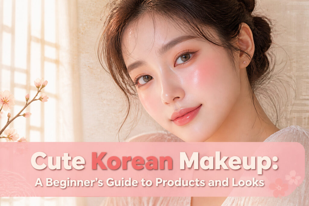 Various Korean makeup products displayed on a vanity.