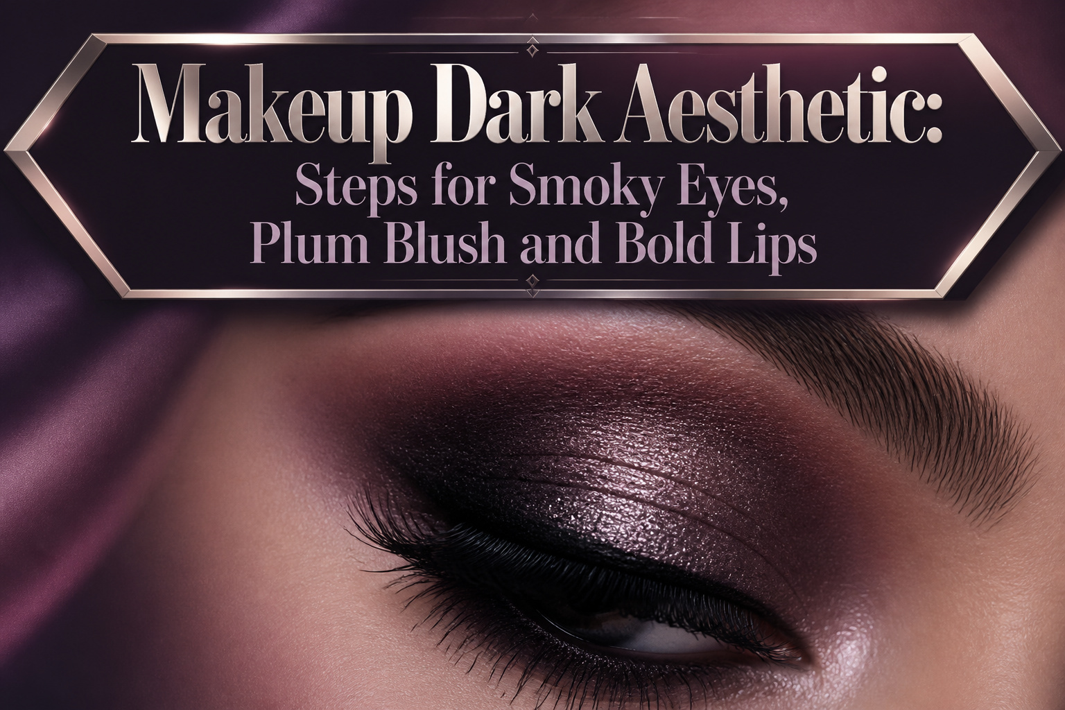 Close-up of a makeup palette featuring plum, burgundy, and onyx shades.