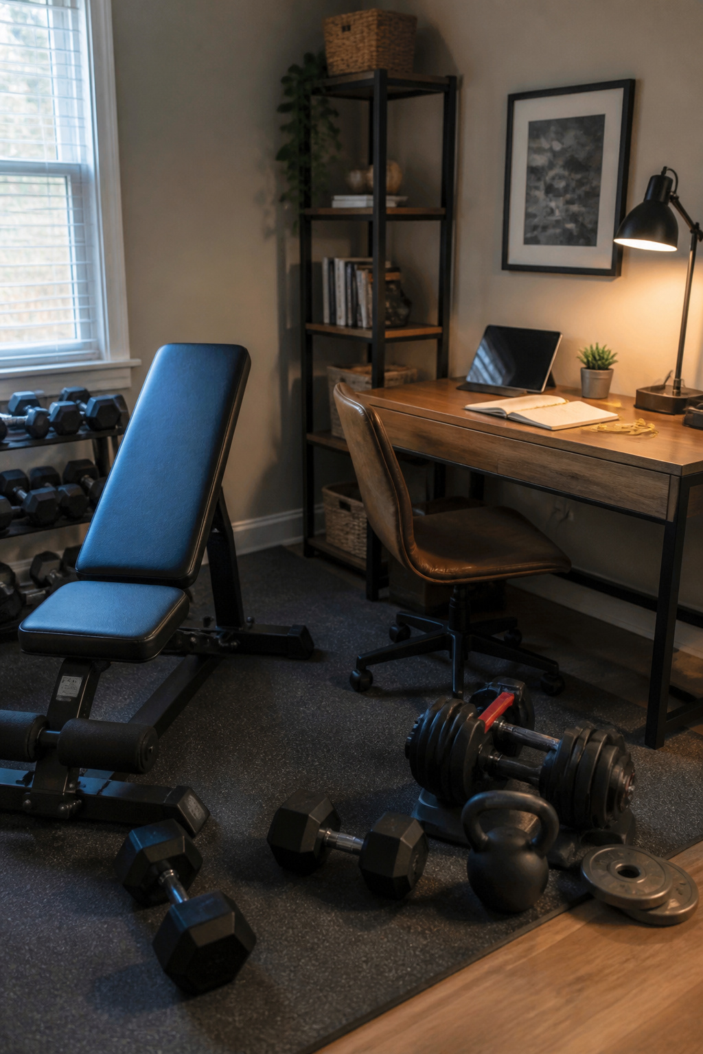 Small home office with a tidy desk and chair