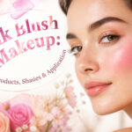 Various pink blush products displayed in an artistic arrangement.