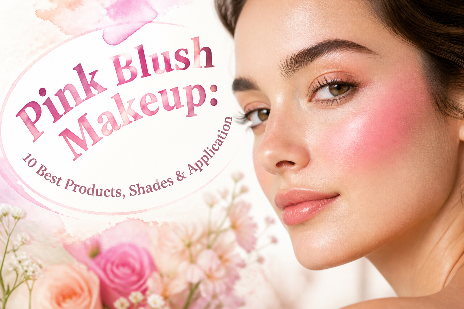 Various pink blush products displayed in an artistic arrangement.