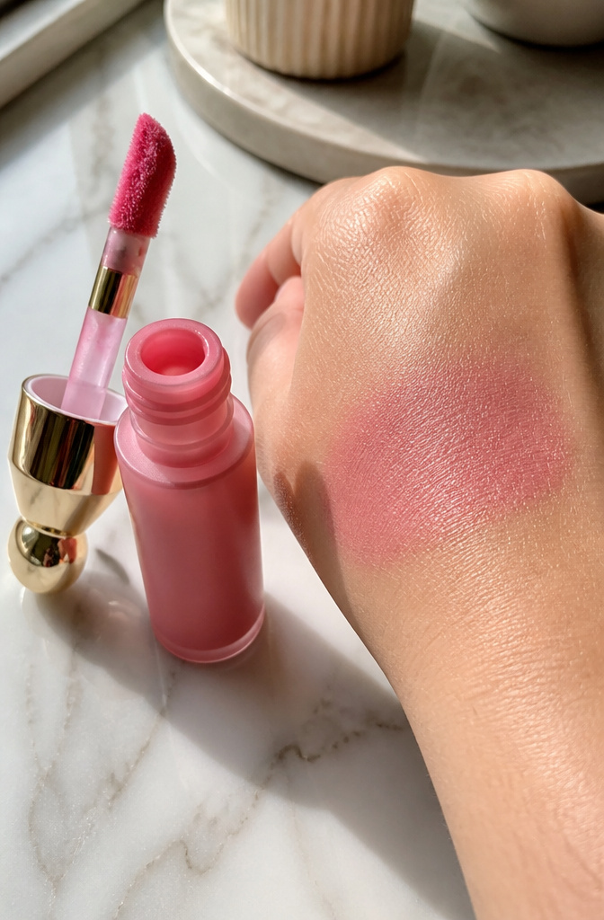 Pink Blush Makeup: 10 Best Products, Shades & Application for 2026 1 Rare Beauty Soft Pinch Liquid Blush in Happy with a large applicator.
