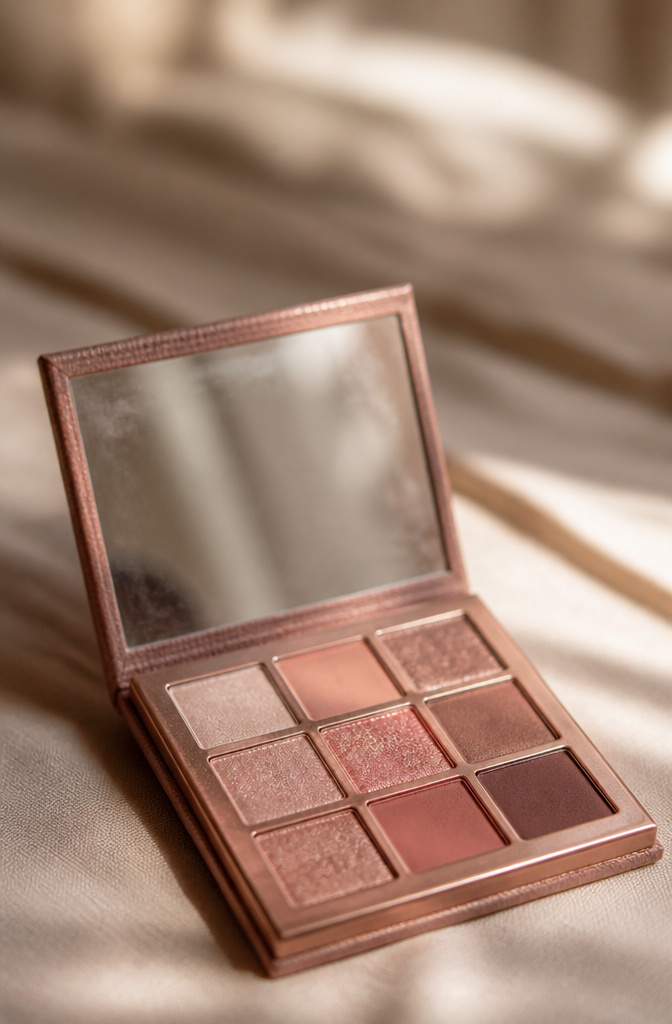 Model with muted pink and taupe eyeshadow blended softly.