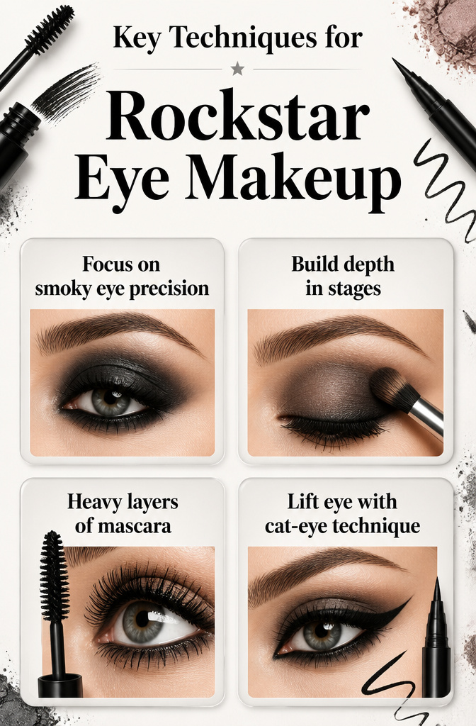 Visual guide to key techniques for smoky eye makeup.