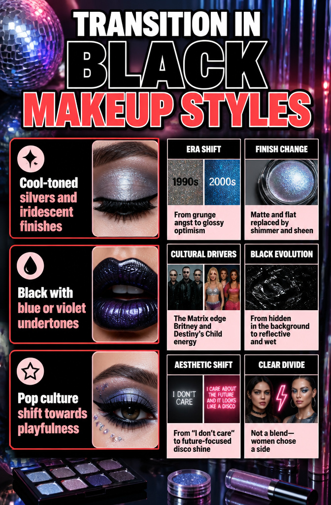 Infographic showing the evolution of black makeup styles.