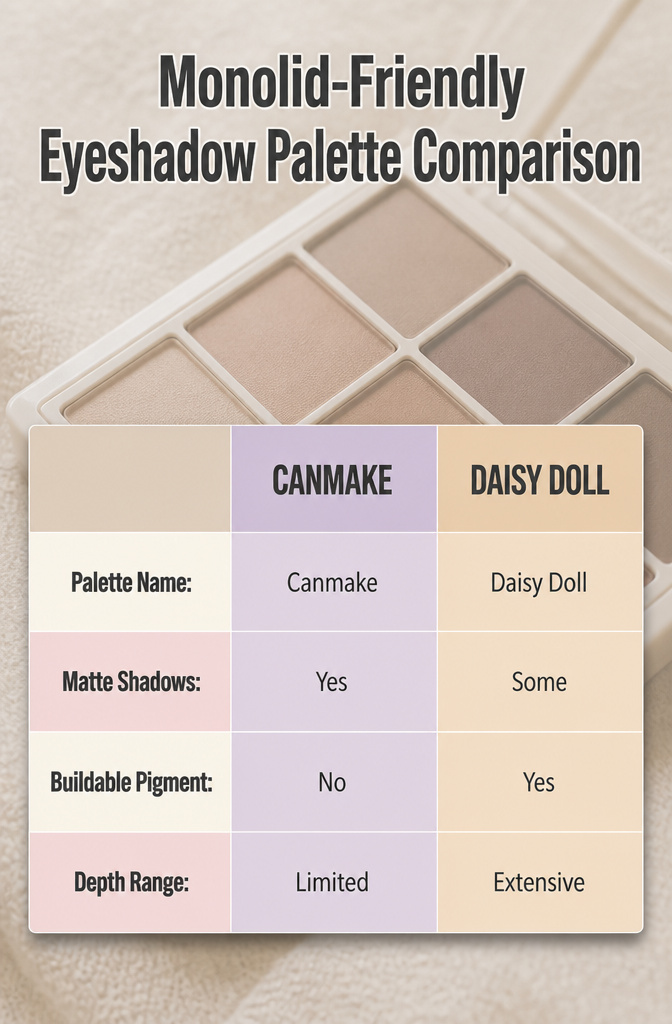 Eyeshadow palette comparison highlighting monolid-friendly shades.