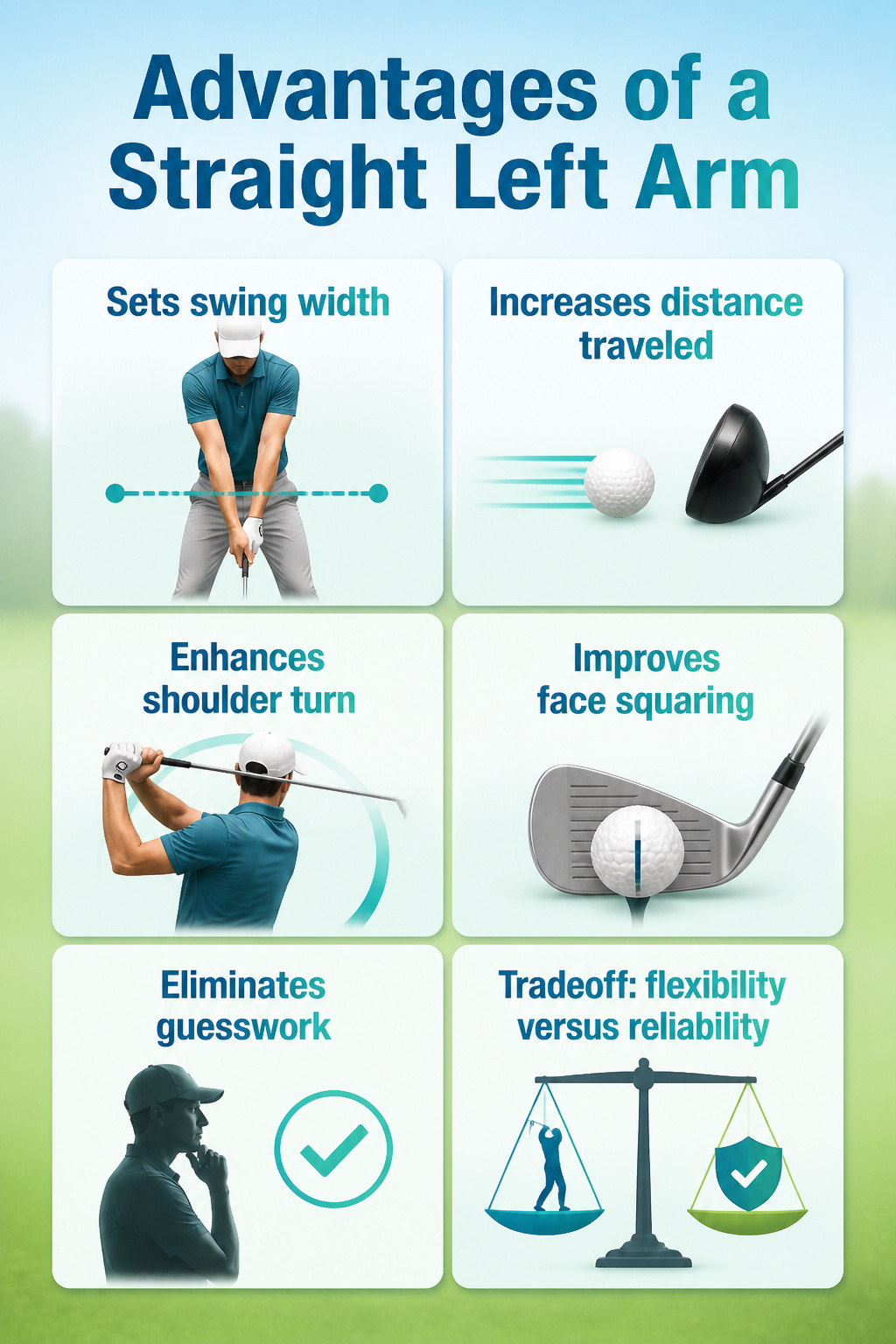 Information image highlights advantages of a straight left arm.