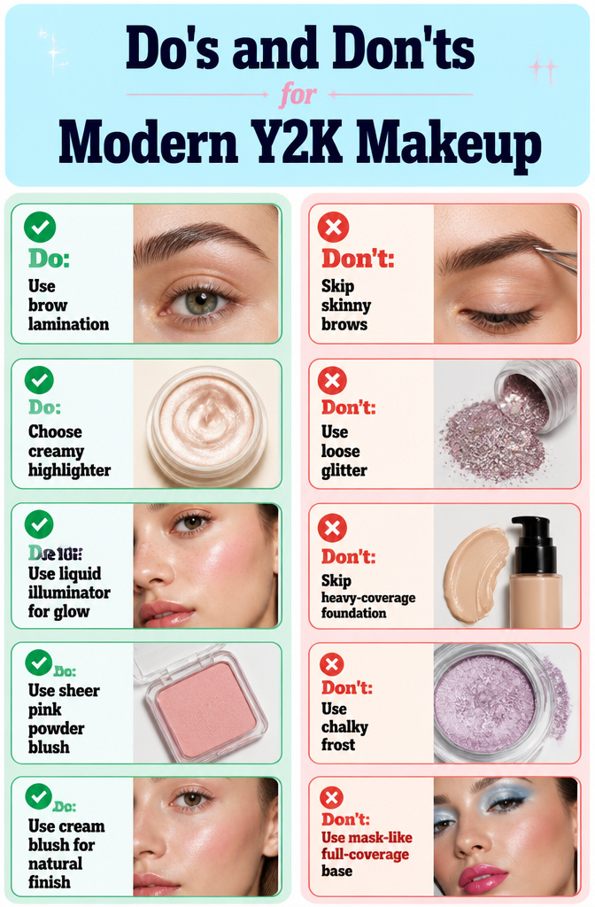 Infographic listing modern updates for Y2K makeup styles.