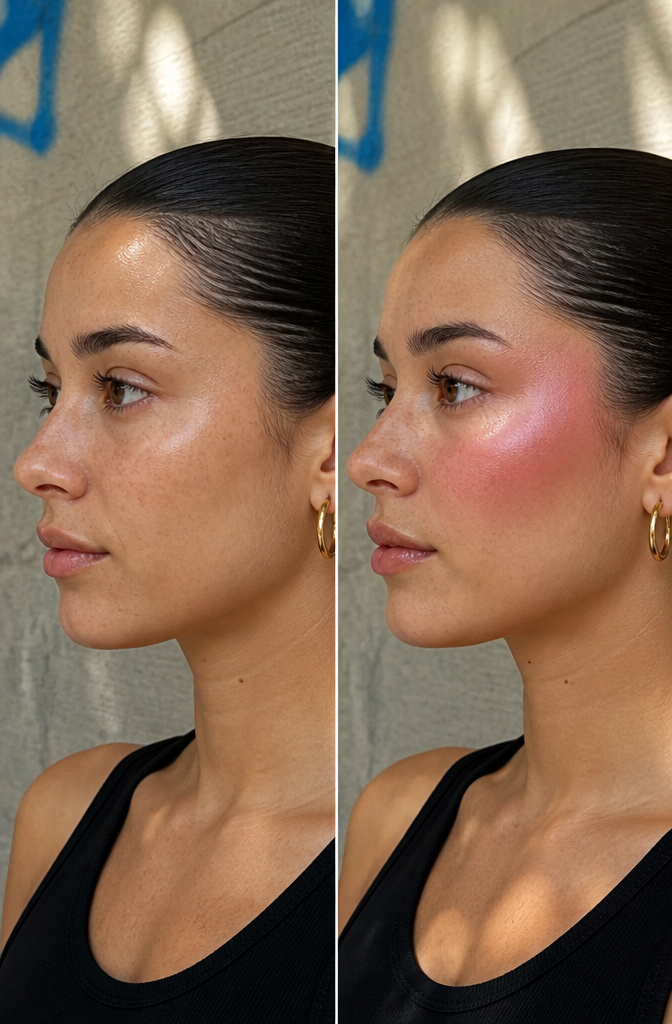 A model showcasing vibrant summer makeup trends.
