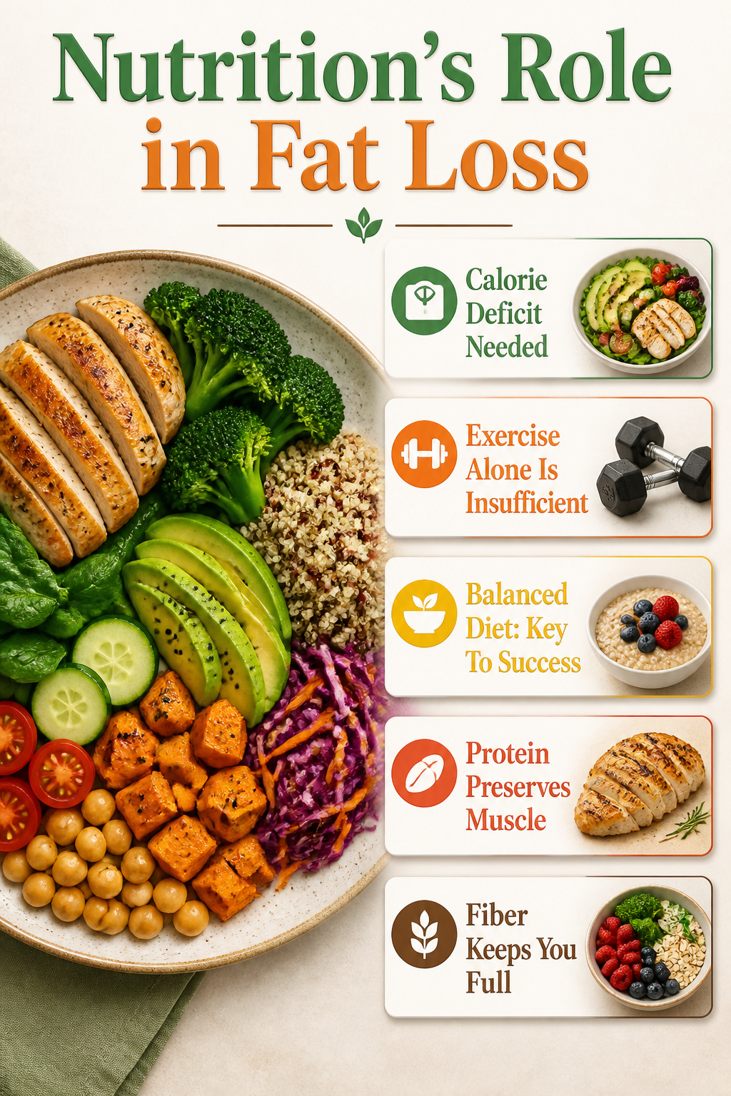 Information graphic on nutrition's role in fat loss.