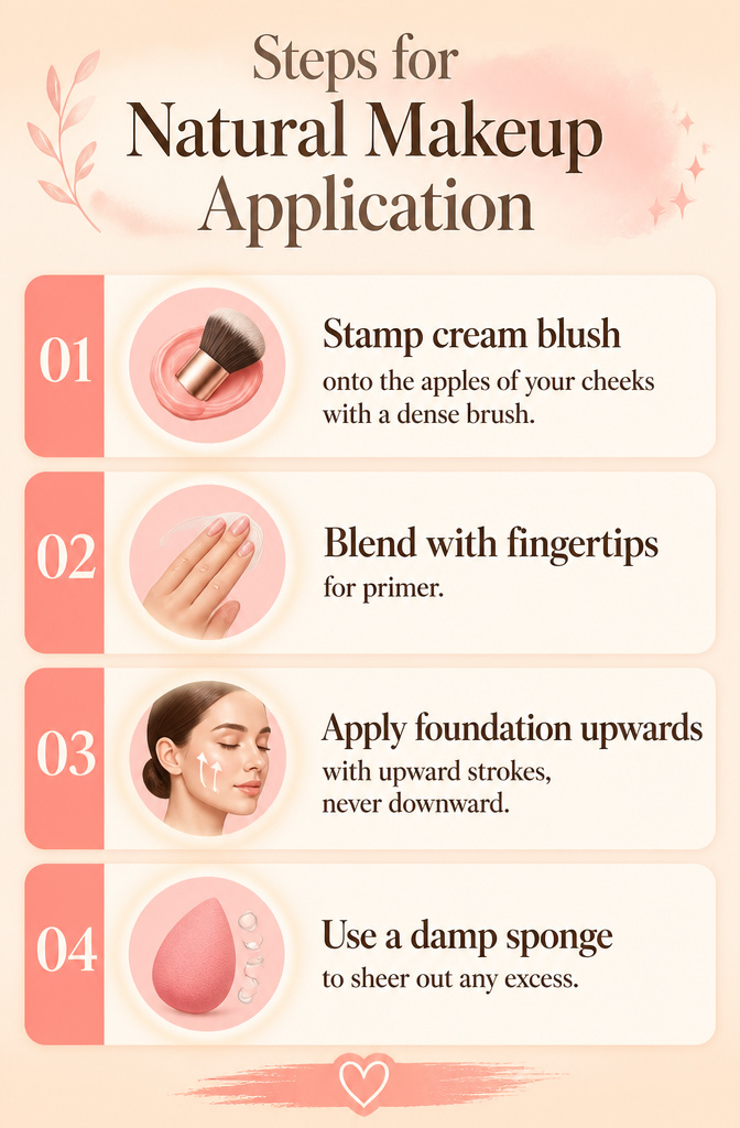 An image illustrating steps for natural makeup application.