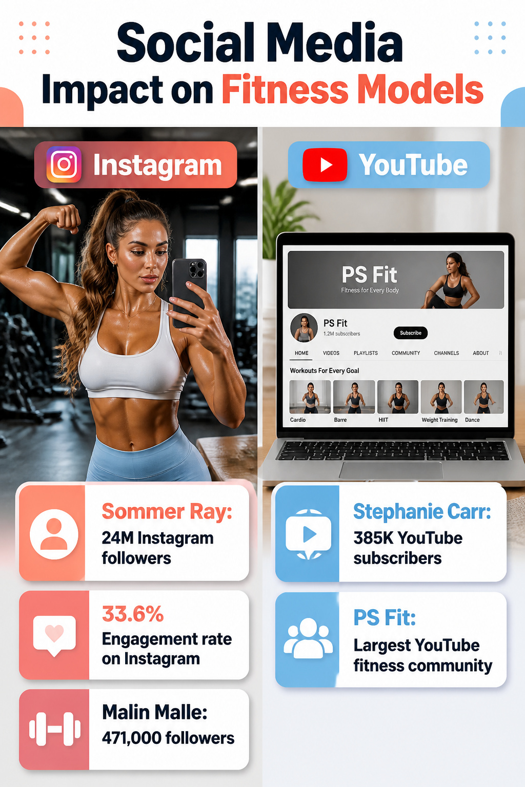 Infographic showing social media influence on fitness models.