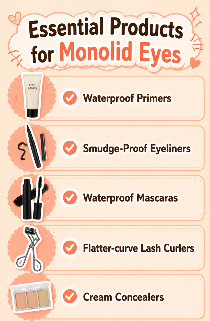 Display of makeup products designed for monolid eyes.