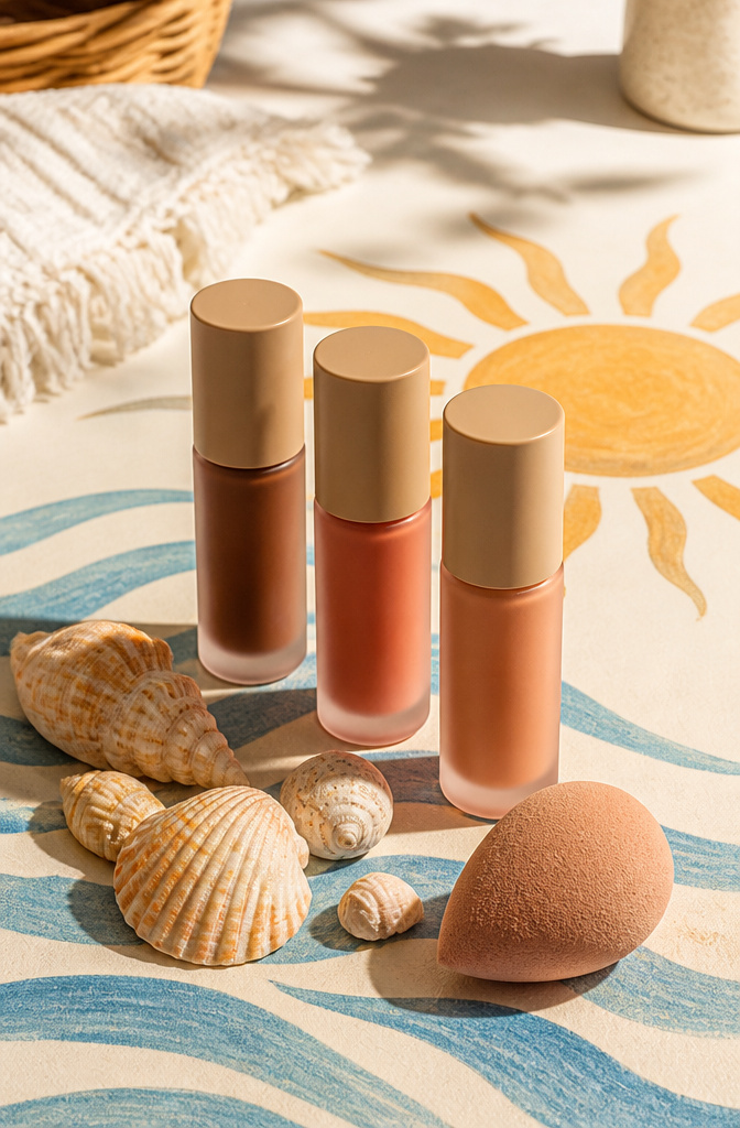 Brown Blush Makeup: 20 Best Picks for 2026 13 Sunkisser Multi-use Liquid Blush and Bronzer bottle with seashells.