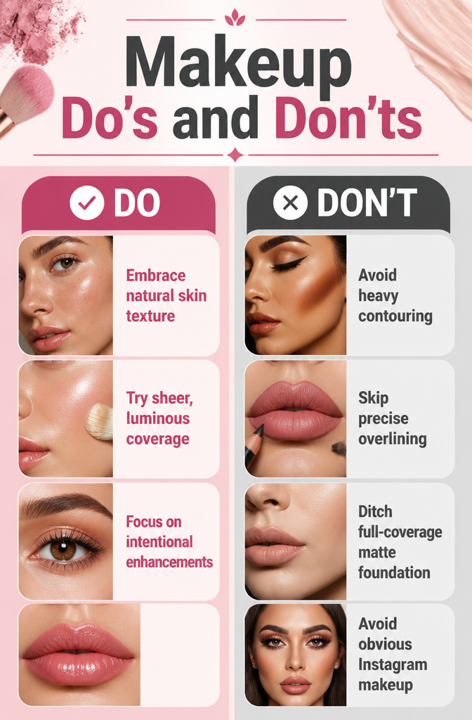 An infographic listing makeup do's and don'ts for 2026.