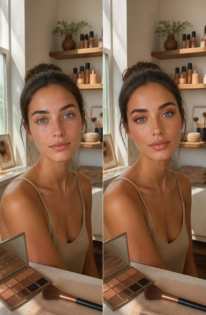 Illustration showing skin tone adjustments for warm eyeshadow.