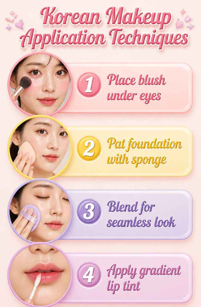 Image illustrating Korean makeup application techniques.