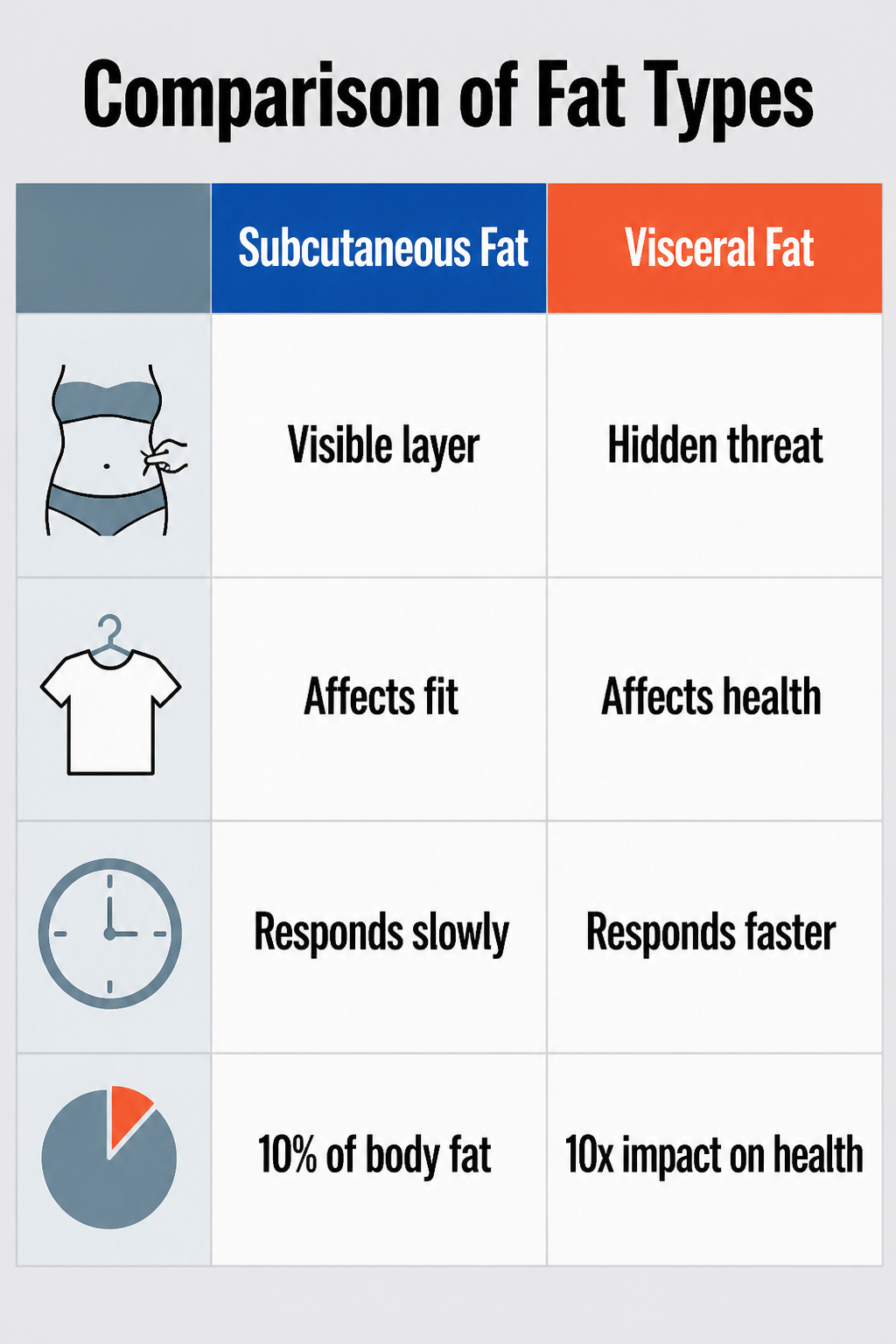 Comparison graphic illustrating subcutaneous and visceral fat types.