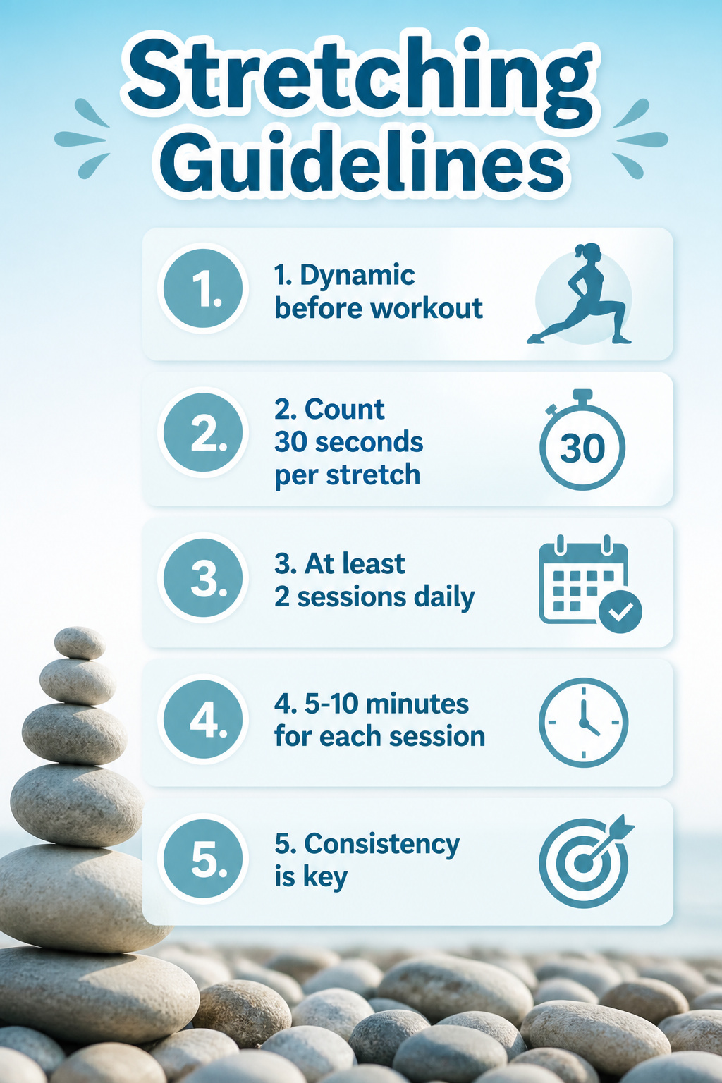 Graphic showing recommendations for stretching duration and timing.
