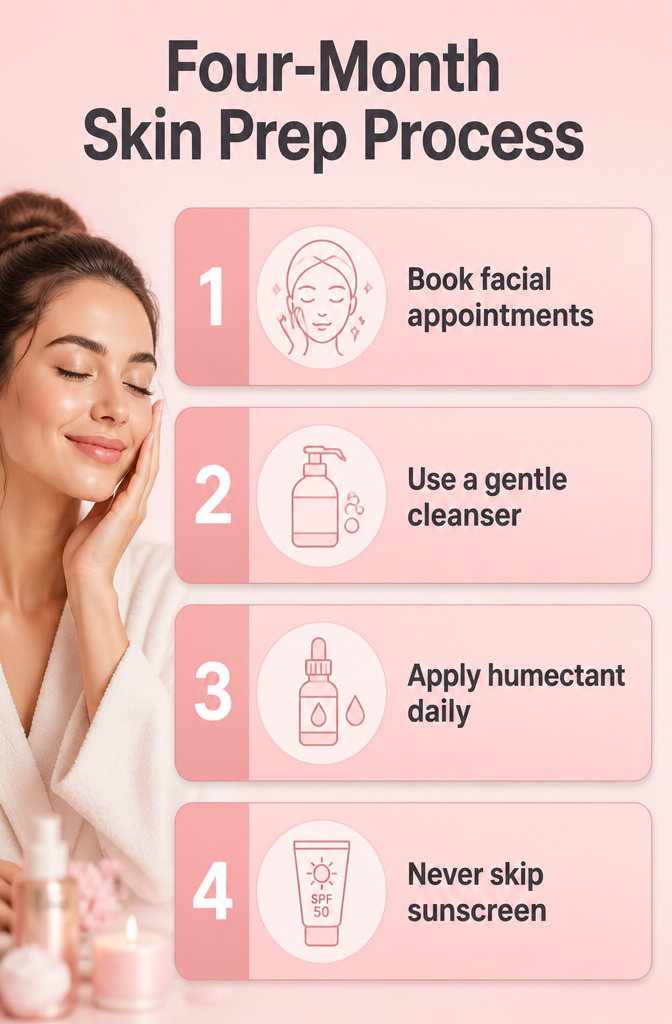 Information on four-month skin prep process for weddings.