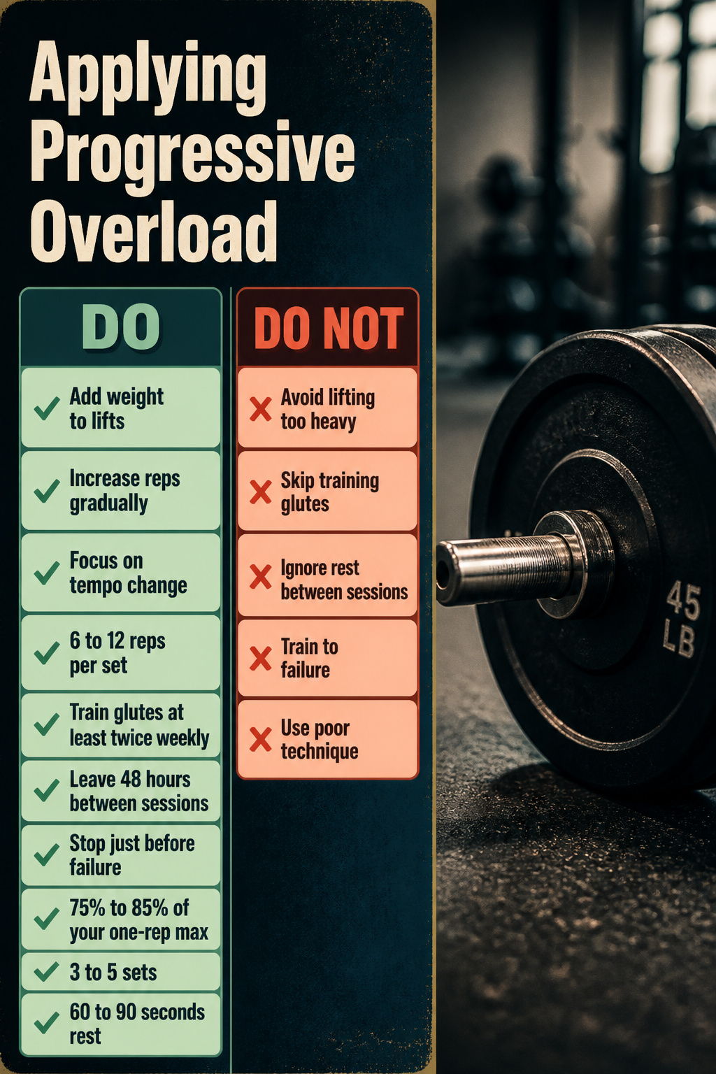 How to Get a Bigger Butt: 14 Steps for Building Glute Muscle 17 An information graphic explaining progressive overload for glutes.
