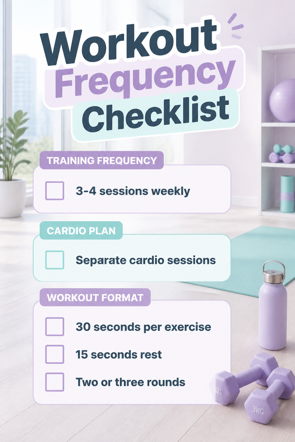 Graphic showing a workout frequency checklist.