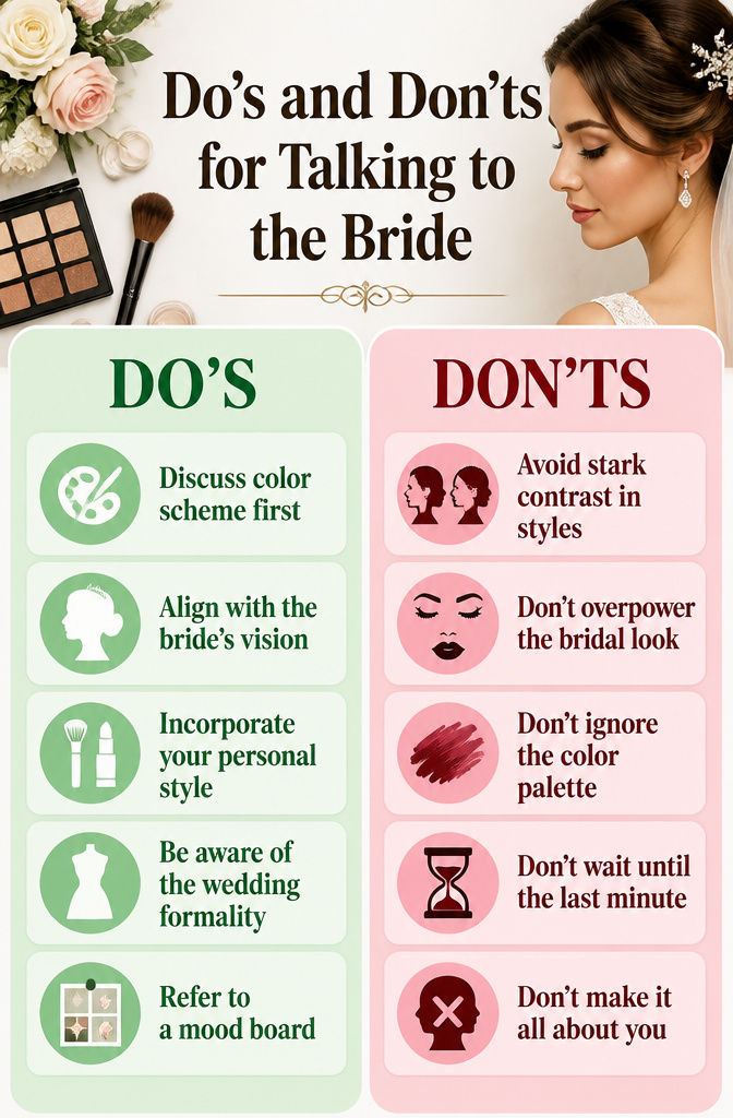 Do's and don'ts for talking to the bride about makeup.