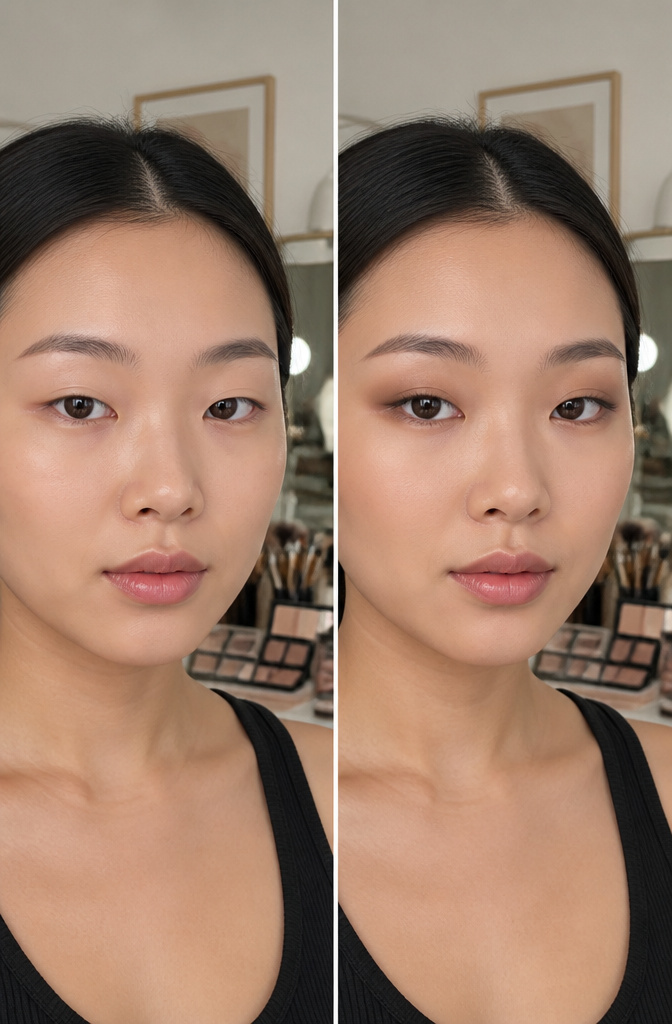 Monolid eye with vertically blended eyeshadow for added depth.