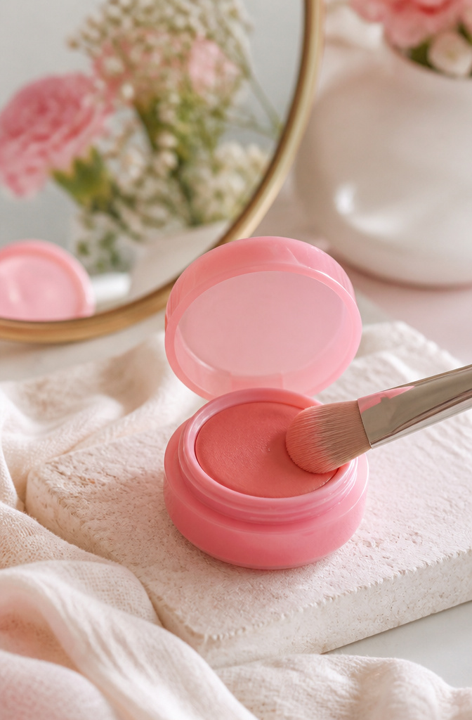 Fwee Blurry Pudding Pot on a table with makeup brushes.
