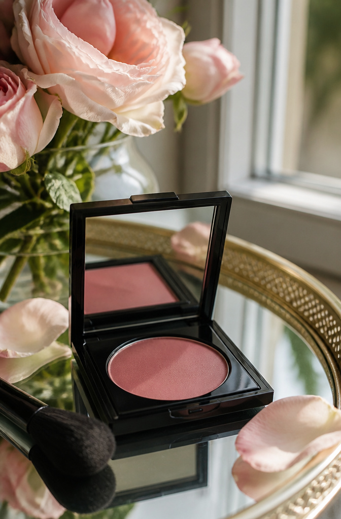 Pink Blush Makeup: 10 Best Products, Shades & Application for 2026 3 Pat McGrath Divine Blush in Divine Rose on a reflective glass surface.