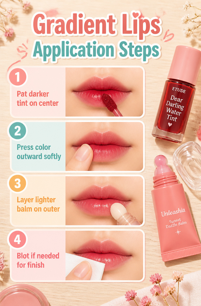 Infographic detailing steps for gradient lip application.