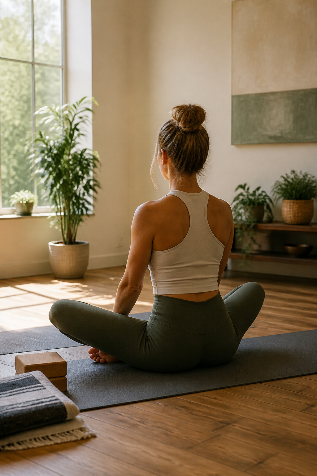 Individual demonstrating the butterfly stretch with soles of feet pressed together.