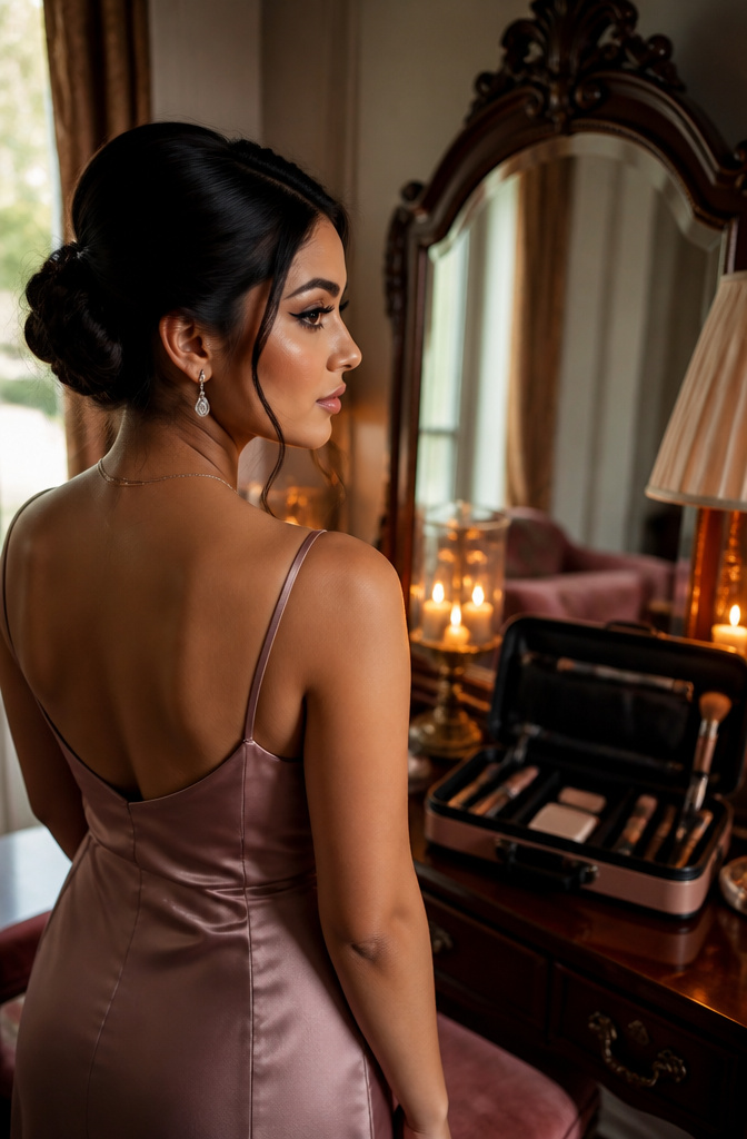 Bridesmaid showcasing bold lashes and winged eyeliner.