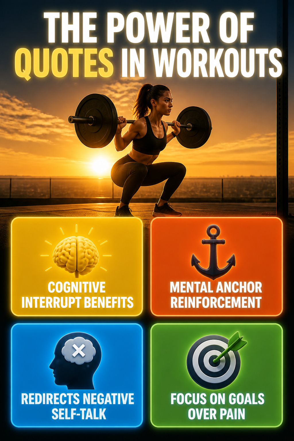 Information image titled 'The Power of Quotes in Workouts' with text.