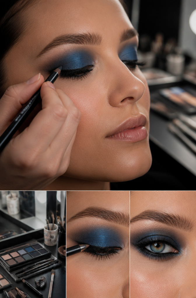 Smokey Eyes Blue: A Step-by-Step Tutorial for 2026 6 Close-up of tightlining technique on a model's upper lash line.