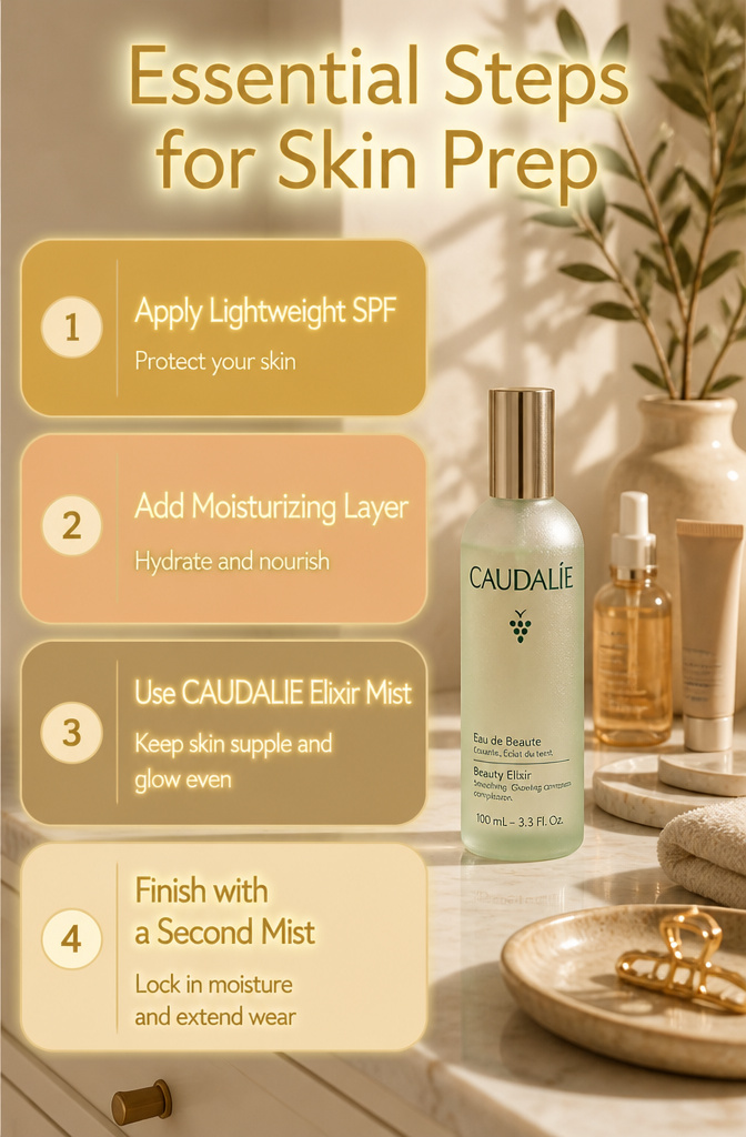 Information image showing essential skin prep steps for makeup.