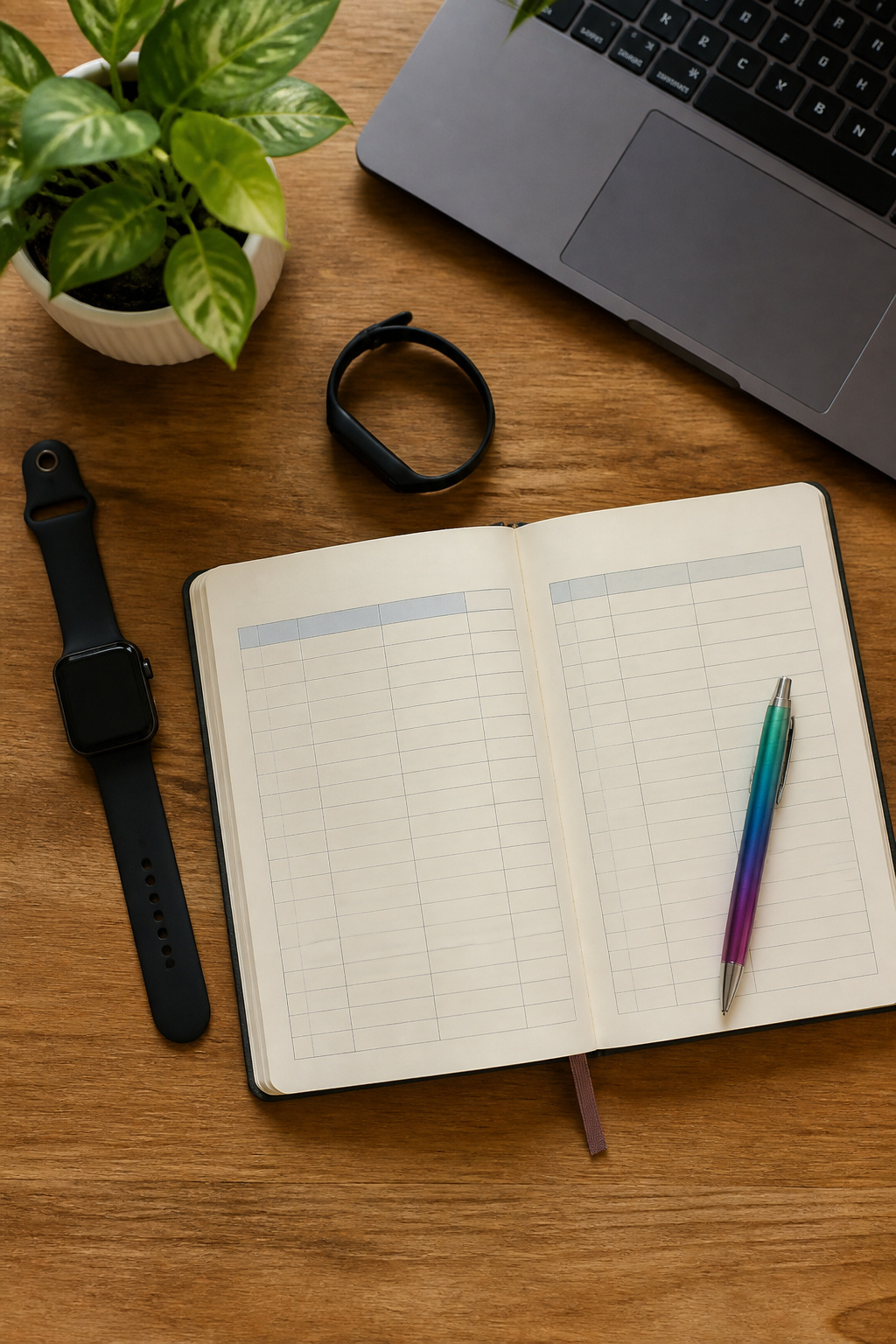 A calendar and workout log, illustrating tracking of fitness activities.