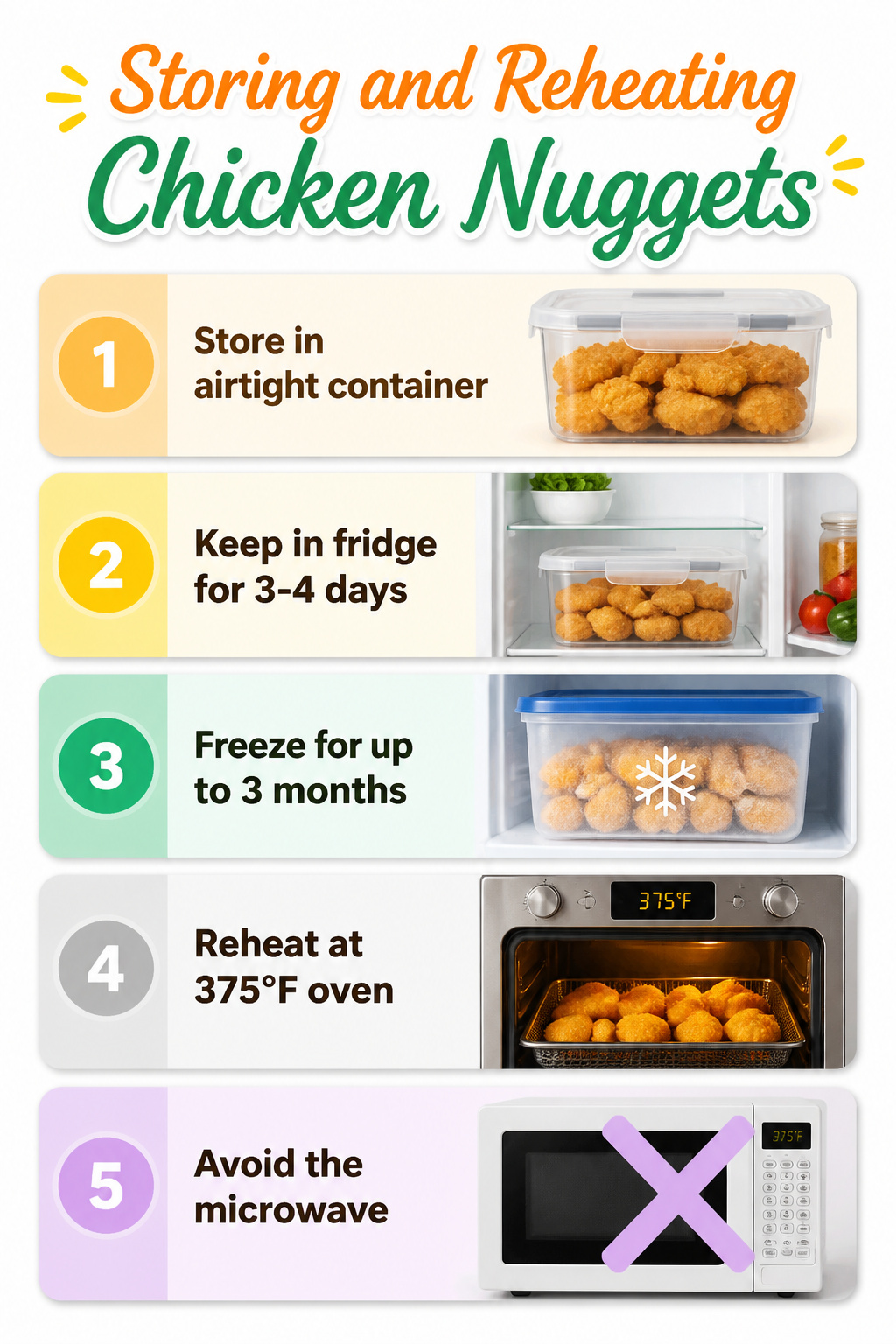 Airtight container holding leftover chicken nuggets in the refrigerator.