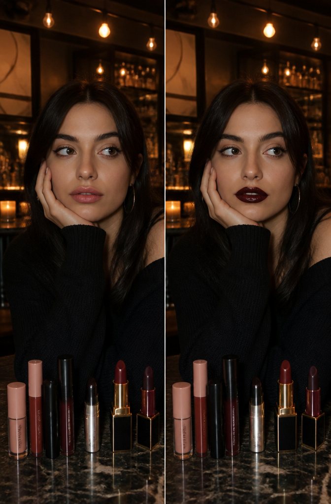 Makeup Dark Aesthetic: 5 Steps for Smoky Eyes, Plum Blush and Bold Lips 8 Close-up of dark berry and wine lip colors on a model's lips.