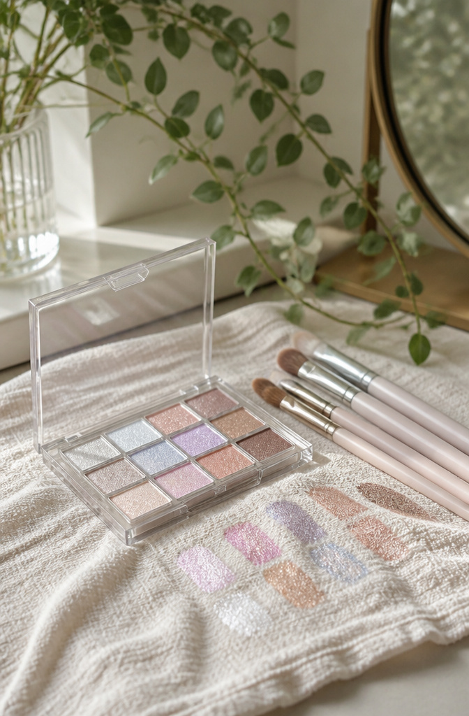 Open Unleashia Glitterpedia Eye Palette with pastel swatches.