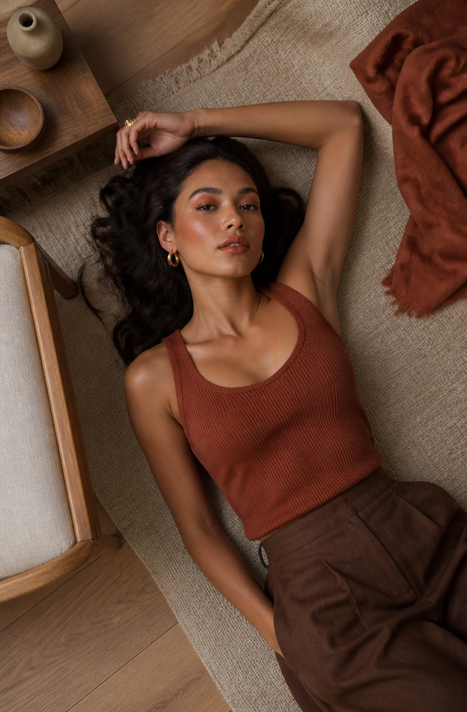 A model with matching eye, cheek, and lip color.