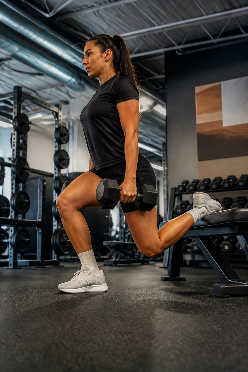 How to Get a Bigger Butt: 14 Steps for Building Glute Muscle 9 An athlete executing Bulgarian split squats on a bench.