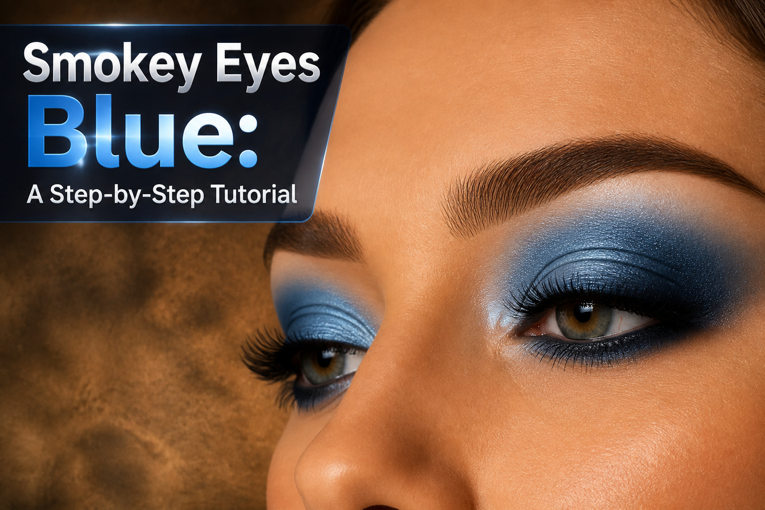 Close-up of a blue smokey eye makeup with blended colors.